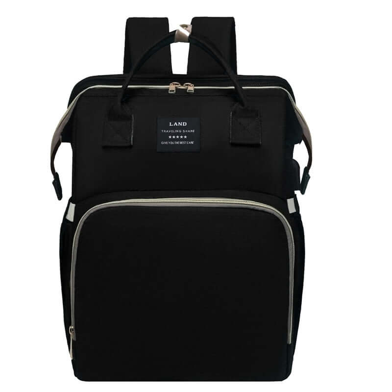 Baby changing backpack with portable crib in black color