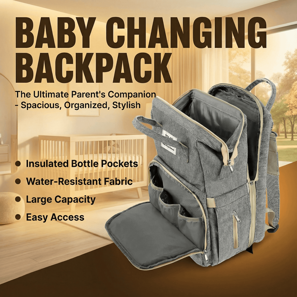 Interior view of baby changing backpack with portable crib showing large storage compartments