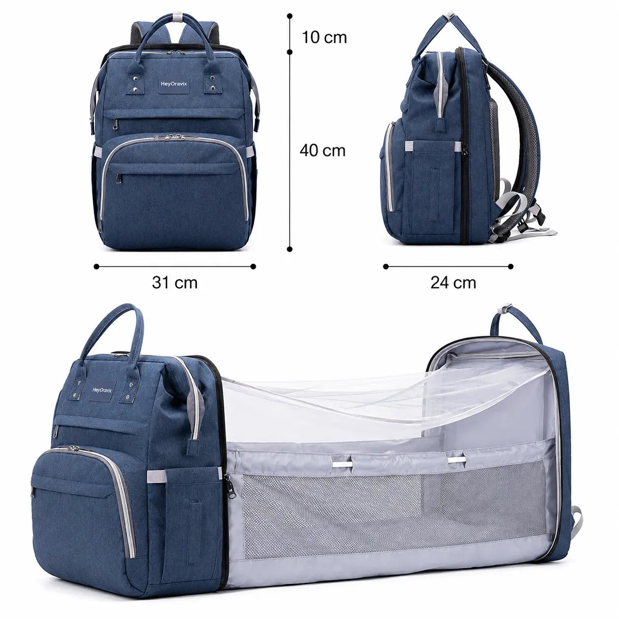 Heyoravix convertible diaper backpack size and dimensions
